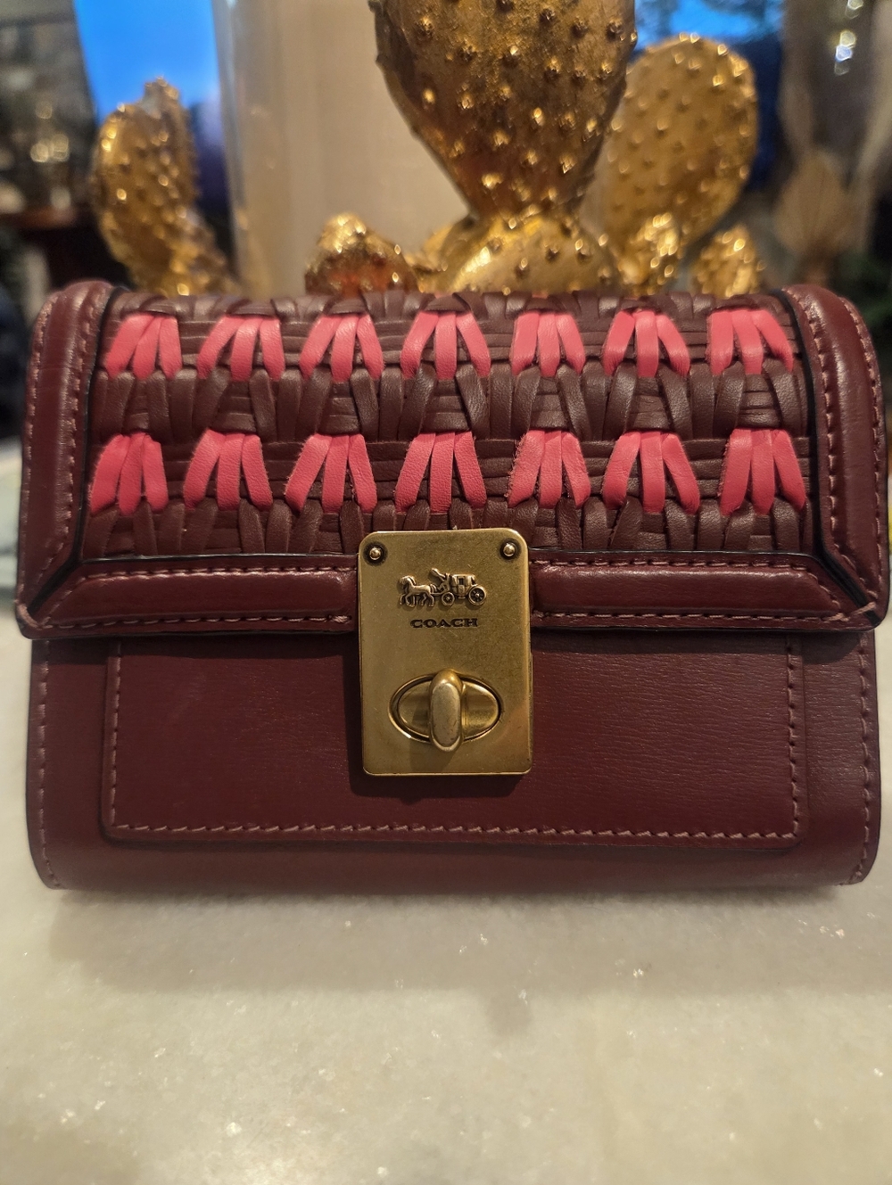 Coach Wallet Hutton with Weaving Leather Burgundy 804 COACH Bi-fold L-Shaped ...